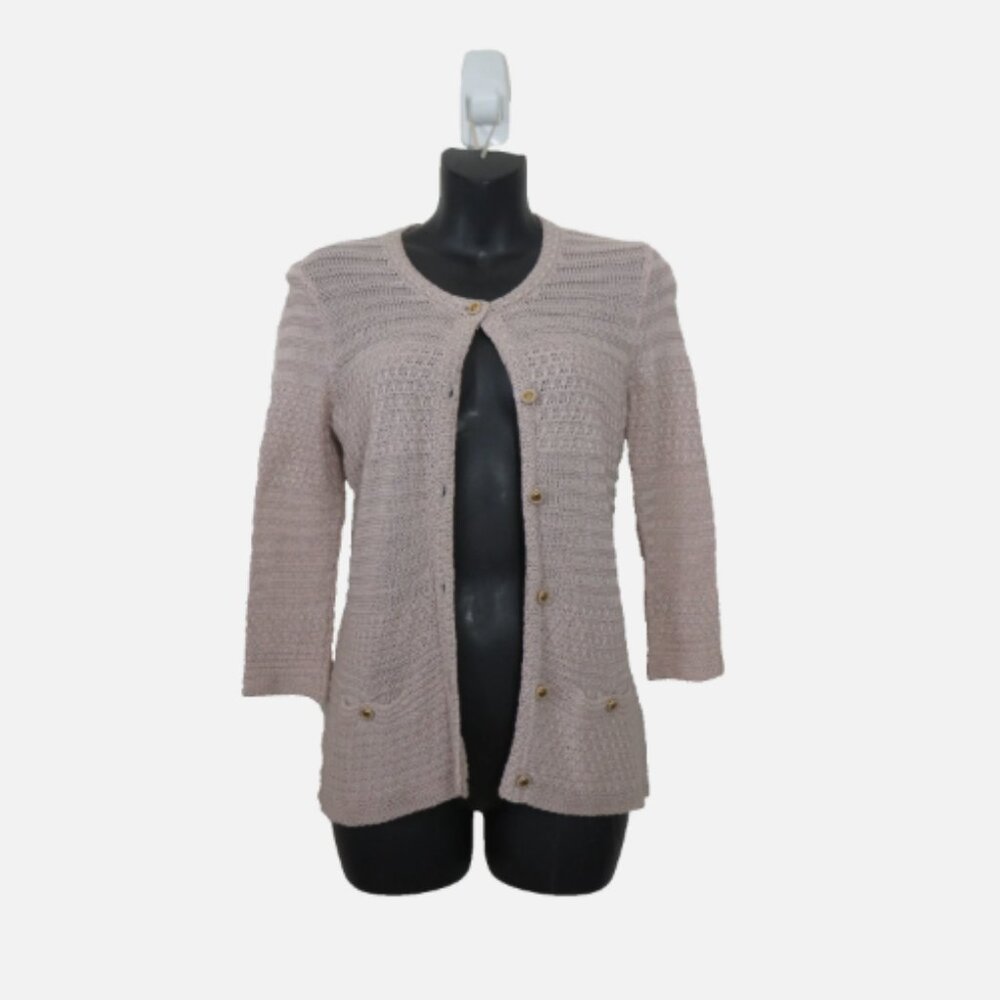 Trina Turk size Small Ashbridge Knit Cardigan Sweater Button Front Tan NEW